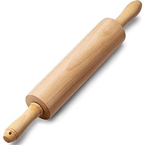 PARMEDU Mattarello Classico in Legno di Faggio 44,5 cm, Rullo per Impasto con Centro Girevole e Manici per Tutte le Esigenze di Cottura, Modello BK004