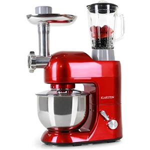 Klarstein Lucia Rossa - Robot da Cucina, Impastatrice, Planetaria con Tritacarne, 2000 W, 5 L, Mixer con Sistema Planetario, Ganci per Pasta, Shaker da 1,5 L, Velocità Regolabile, Rosso