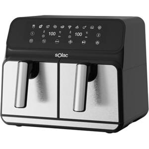 Solac - Friggitrice ad Aria Doppia Vasca 1700W | 8L: 4L ciascun cestello | Air Fryer 60-200ºC | Antiaderente | Pannello di Controllo Touch | Timer Programmabile | 11 Programmi | Acciaio Inox