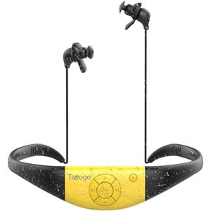 Tayogo Cuffie Subacquee,Lettore MP3, 8GB di Memoria, IPX8 Impermeabile, Ricarica Magnetica e 20 Ore di Durata Della Batteria, Modalità MP3/FM, Per il nuoto (Piscina) e lo sport (Giallo)