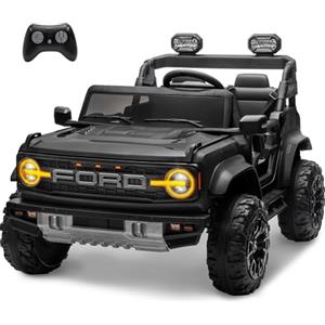 Mondial Toys Ford Bronco Raptor 24V Maxi Fuoristrada 2 Posti Auto Macchina Elettrica per Bambini Telecomando Luci a Led Bluetooth Ammortizzatori Carico Massimo 60 Kg Nero