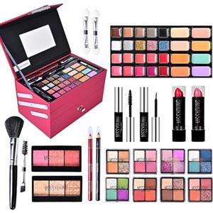 RoseFlower Trousse di Trucchi Set, Kit Trucco Professionale Completocon palette di ombretti, pennello per il trucco, rossetto, lucidalabbra, eyeliner, mascara, fard, trucco per donne da viaggio