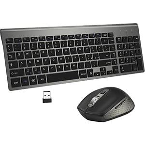 GALENMORO Tastiera e Mouse Wireless - Italiana USB Ergonomica Compatta Full-Size con Number Pad Tastiera Wireless Silenzioso Mouse per Windows PC/Laptop/Surface (Nero)