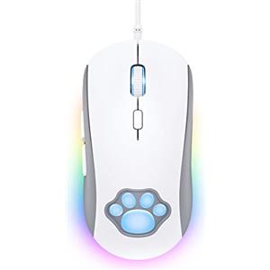 PHNIXGAM Mouse da gioco RGB Cat Claw, mouse per computer ottico silenzioso con connessione USB, 6 DPI regolabili fino a 7200, illuminazione RGB, 6 pulsanti programmabili Windows/Vista/Linux (White)