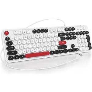 SOLIDEE Tastiera a membrana cablata al 100% con tasti rotondi galleggianti,tastiera di dimensioni complete 104 tasti,tastiera con tasti stile macchina da scrivere(Americana QWERTY)(GT108 White)