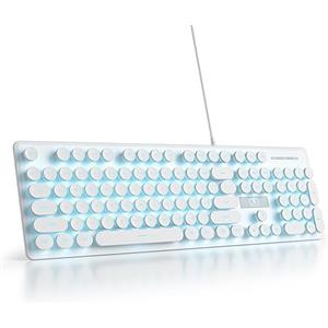 SOLIDEE Tastiera a membrana,macchina da scrivere punk a grandezza naturale 104 tasti,tastiera computer con tasti rotondi,retroilluminata a LED per PC/Win/Mac/Laptop(Americana QWERTY)(V300 White)