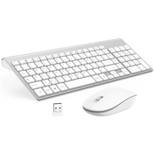 GALENMORO Italiana Tastiera e Mouse Wireless - QWERTY USB Ergonomica Compatta Full-Size con Number Pad Ultrasottili Tastiera Wireless Silenzioso Mouse per Windows PC/Laptop/Windows- Bianco Argento