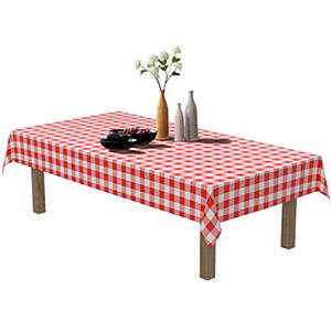 Puricon [6 Pezzi] Disposable Tovaglie di Plastica usa e Getta 137 x 274 cm, Copertura Tavolo Rettangolare per Tavolo da Buffet, Feste, Cena, Matrimonio, Anniversario e Altro -Plaid Rosso