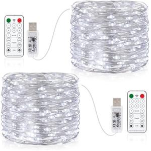 Vacoulery USB Luci di Fata LED, 15M 150 LED Spina USB con Telecomando 8 programma Timer Catena Luminosa per Interni ed Esterni, Natalizi, Matrimoni, Feste di Compleanno - 2 Pezzi