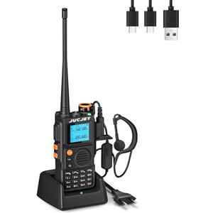 JUCJET K6 walkie talkie dual band con display a cristalli liquidi, abbinamento con un solo tasto, 999 canali, 8 gruppi di crittografia, walkie talkie ricaricabile con auricolari originali (1 pezzo)