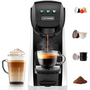 CAPXSNOB Warriors1 Macchina da Caffè Capsule 4in1 per Nespresso, Lavazza Espresso Point, Dolce Gusto e Caffè Macinato, 20bar, 0,8L, Bianco, Calore e Quantità Regolabili, Automatica e Compatta per Casa Ufficio