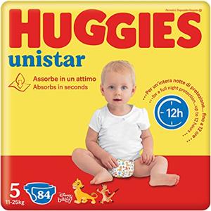 Huggies Unistar, Pannolini Taglia 5 (11-25 Kg), Design Disney, Ultra assorbente, Protezione completa, 84 Pz