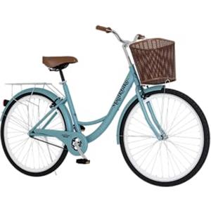 MagikBike Bicicletta da città modello Olanda, unisex, misura 26 pollici, con cestino e portapacchi, stile vintage retrò colore azzurro