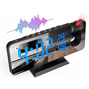 ShinePick Sveglia con Proiezione, Radiosveglia FM Digitale Sveglia da Comodino con Rotazione di 180 °, Ricarica USB, 4 Luminosità, Doppio Allarme, Snooze 12/24H, per Camera da Letto, Soggiorno