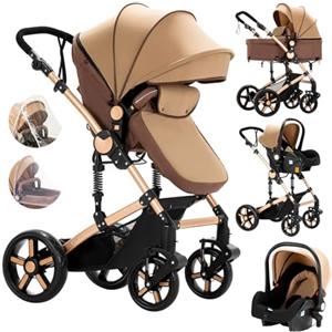 Veitoalioy Passeggino 3 in 1 Trio Neonati, Per Neonato 3 in 1 Passeggini, Carrozzino multifunzione, Passeggino Pieghevole (588 Khaki)
