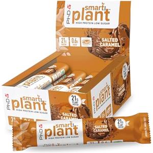 PhD Nutrition Smart Bar Barretta proteica vegana 12x64g Caramello salato - Protein Bar con 21g di proteine e poco zucchero, Adatta per una dieta macro