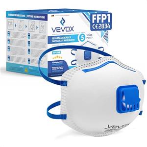 VEVOX® Mascherine FFP1 - scatola da 5, 10, 20 o 5000 - con guarnizione comfort light - mascherina FFP1 - maschera filtrante respiratoria FFP 1 con valvola - certificata CE per la massima protezione