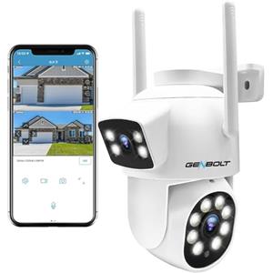 GENBOLT Telecamera Wi-Fi Esterno con Doppia Lente di Sicurezza Esterno, PTZ Videocamera Sorveglianza Esterno Domestica a Circuito Chiuso, WiFi Telecamera IP Notturno per Esterni