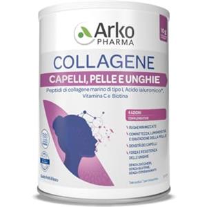 Arkopharma Collagene Capelli, Pelle e Unghie - Integratore Alimentare in Polvere, Collagene Marino con Acido Ialuronico, Vitamina C e Biotina - 1 Confezione da 260g