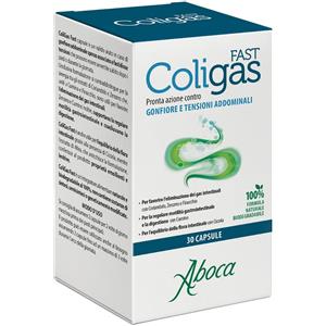 Aboca Coligas Fast 30 Capsule - Integratore Naturale per Gonfiore Addominale con Coriandolo, Zenzero e Finocchio