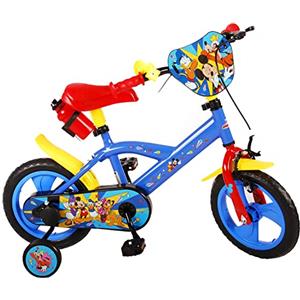 albri Bambino, Bici Mickey da 12 Pollici con stabilizzatori Laterali e Borraccia, Rosso e Blu, Piccola