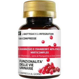 LABOTTEGADEGLIINTEGRATORI D - Mannosio e Cranberry 40% PAC Mirti Complex con Semi di Pompelmo, Uva Ursina e Vitamina C | 100 compresse 1 al dì | Mirtillo Rosso ad Alto Dosaggio