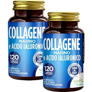 Noebis Pharma Collagene Marino Idrolizzato e Acido Ialuronico - 240 Capsule - 8 Mesi di Integrazione - 370 mg di Collagene e 30 mg di Sodio Ialuronato per 1 Capsula - Benessere per Pelle Ossa e Articolazioni