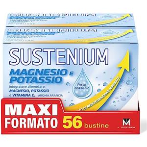 Sustenium Magnesio e Potassio - Integratore alimentare per reintegrare i Sali minerali e recuperare l'energia perduta, con Vitamina C. Confezione bipack da 56 bustine autosolubili