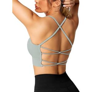 Crewhpo Reggiseno Sportivo Donna Push Up Top Palestra Traspirante Crop Top Sportivo Fitness Reggiseno da Allenamento Senza Ferretto Imbottito Cinghie Incrociate per Yoga Jogging Gym S-XL