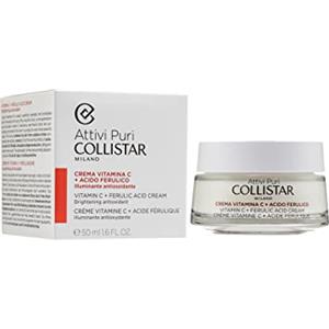 Collistar Attivi Puri Crema Vitamina C + Acido Ferulico, Crema viso idratante antiossidante, Per un'azione illuminante, Difende dagli stress ossidativi, Per tutti i tipi di pelle, 50ml