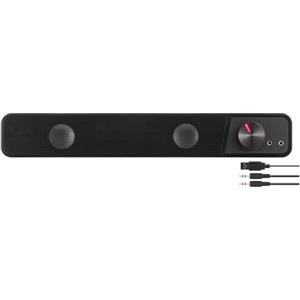 Speedlink BRIO soundbar stereo - per computer, eccellente qualità audio, 12 watt, design compatto, 2 connettori jack da 3,5 mm, presa USB A, regolatore del volume, presa per cuffie e microfono, nero