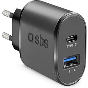 SBS caricabatterie veloce per iPhone, Samsung, Oppo, Xiaomi, caricatore rapido da parete con uscite USB-A e USB-C da 10W