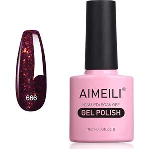 AIMEILI Smalto Semipermanente in Gel UV LED Smalto per Unghie Kit Smalti Semipermanenti Soak off Gel Colori per Manicure - Glitter Rosso Natalizio (666) 10ml