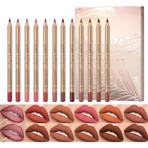 Sitovely 12 colori Set di Matite per labbra Sottile, Lip Liner Pencil Set, Matita labbra cremosa e liscia, Rossetto opaco, Penna per labbra impermeabile, Natural Lip Pen Makeup (A, M)