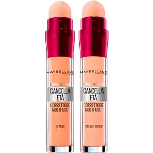 Maybelline New York Il Cancella Età Correttore Liquido Multiuso Colore 02 Nude con Applicatore a Spugnetta + Cancella Età Correttore Liquido 121 Light Honey Contro le Occhiaie Instant Anti-Age