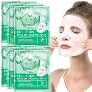 HEXIN Bio Collagen Real Deep Mask,Maschera Bio Collagene Viso,Bio Collagen Overnight Face Mask,Maschera al Collagene,Ridurre i pori, migliorare l'elasticità, idratare e rassodare la pelle (6PCS)