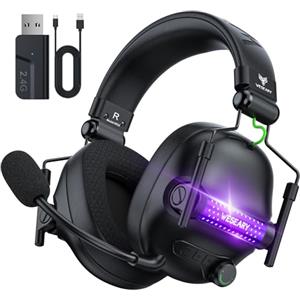 WESEARY WG2 Cuffie Gaming Wireless, 2,4 GHz Cuffie Gaming con Microfono per PS5, PS4, PC, Switch, Mac, Mobile, Cuffie PS5 con Stereo, Cuffie Bluetooth Over Ear con Luce RGB, Batteria da 50 Ore