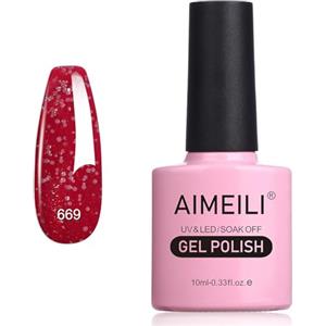 AIMEILI Smalto Semipermanente in Gel UV LED Smalto per Unghie Kit Smalti Semipermanenti Soak off Gel Colori per Manicure - Glitter Rosso Natalizio (669) 10ml