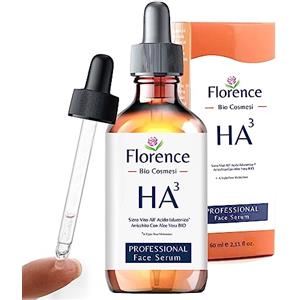 Florence 60ml. Bio Siero Viso con Acido Ialuronico Puro a 3 pesi Molecolari, Vitamina C e Noti Agenti Antirughe e Antietà. Biologico,Vegano,Idratante e Illuminante. Ideale anche Come Crema Contorno Occhi