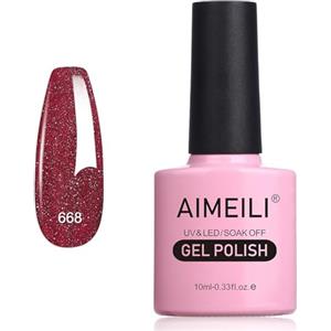 AIMEILI Smalto Semipermanente in Gel UV LED Smalto per Unghie Kit Smalti Semipermanenti Soak off Gel Colori per Manicure - Glitter Rosso Natalizio (668) 10ml