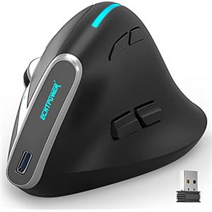 ECHTPower Mouse Verticale Wireless di 3 Modalità (Bluetooth 5.0/3.0+2.4G con Ricevitore),2400 DPI Regolabile, Led RGB, 7 Tasti programmabili per Laptop, MacBook, PC, Windows, Android