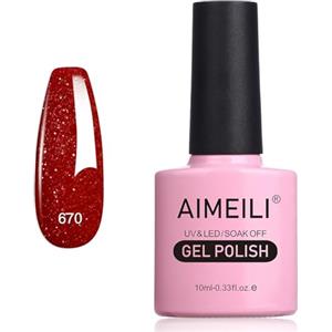 AIMEILI Smalto Semipermanente in Gel UV LED Smalto per Unghie Kit Smalti Semipermanenti Soak off Gel Colori per Manicure - Glitter Rosso Natalizio (670) 10ml