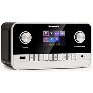 Auna Radio Portatile Ricaricabile, Radio DAB/FM//DAB+, Radio Portatile Bluetooth Digitale con Altoparlanti Stereo 15W, Display TFT, Supporto Streaming, Radiosveglia, Radio Vintage in Legno a Corrente
