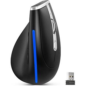 ECHTPower Mouse Verticale Wireless, Mouse Ergonomico Silenzioso, 1000/1600/2400 DPI, 2.4GHz, 6 Pulsanti, Mouse Senza Filo per PC, Computer, Portatile, Mac- Protegge Il Braccio