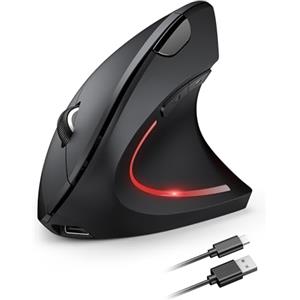 TECKNET Mouse Verticale Wireless Ricaricabile, 4800 DPI Mouse Ergonomico Silenzioso Senza Fili, 6 Pulsanti, 2.4GHz con Ricevitore USB per PC, Computer, Laptop, Mac, Nero