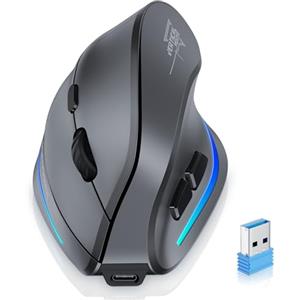 ECHTPower 2024 Upgrade Mouse Verticale Senza Fili 2.4GHz, 4800 DPI a 6 Livelli Regolabili, Porta Type-C, Scatto Silenzioso, con LED RGB, Mouse Ergonomico per Laptop, Desktop, PC, Macbook