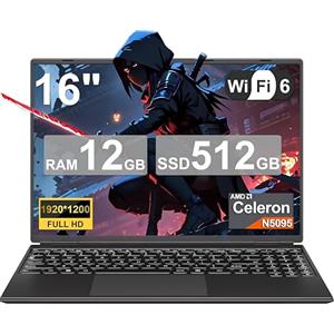 NOTODD PC Portatile Win 11 Laptop 12+512GB 1TB SSD Espansione, 16 Pollici Notebook Celeron N5095 (fino a 2.9Ghz) 丨Ventola di Raffreddamento丨Supporto 5G WIFI丨1920 * 1200 2K Schermo Doppio- Black