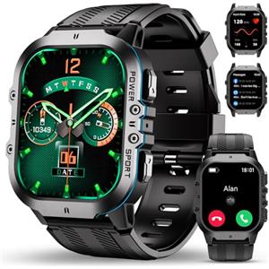 OUKITEL Smartwatch Uomo BT20, Orologio Militare Uomo con Chiamate Bluetooth, 5ATM Impermeabile Smartwatch Intelligente, 120+ Modalità Sportive con Cardiofrequenzimetro, SpO2, Sonno, per iOS/Android