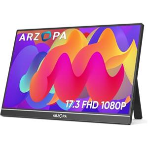 ARZOPA Monitor Portatile, 17,3 Pollici Portable Monitor, 1920x1080 FHD, IPS con HDMI/Type-C/USB-C, Mini Schermo Portatile, Doppio Altoparlante Integrato per laptop/PC/Mac/PS5 /Xbox