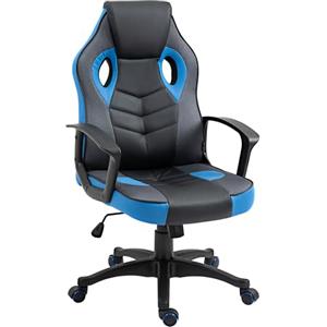 Vinsetto Sedia Gaming Ergonomica, Poltrona da Ufficio Girevole con Rotelle in Pelle PU Nera e Blu, Altezza Regolabile